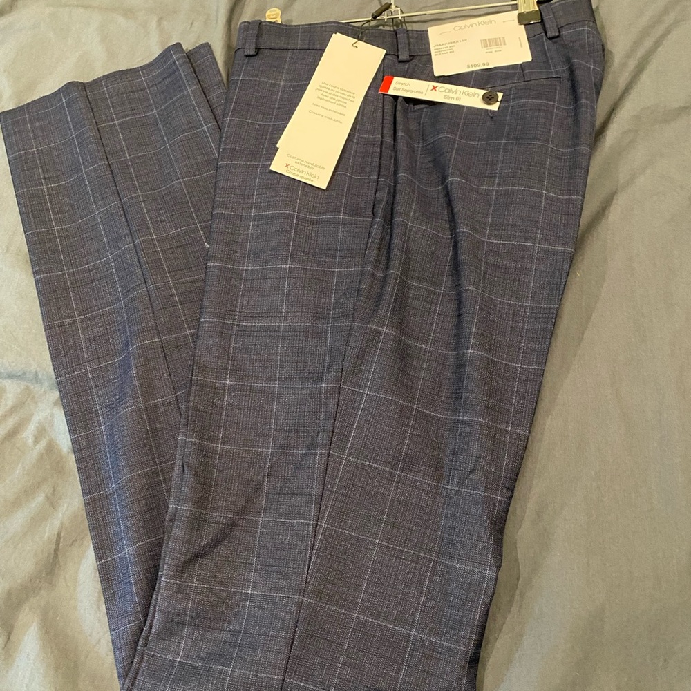 Calvin Klein Men's Dark Blue Checkered Pants